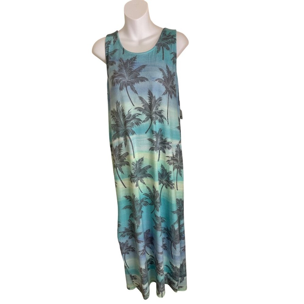 New P.J. Salvage XL Sleeveless Maxi Dress With Palm Tree Print Summer Travel